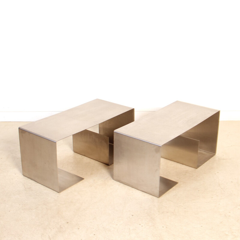 Pair of stainless steel coffee tables - 1970s