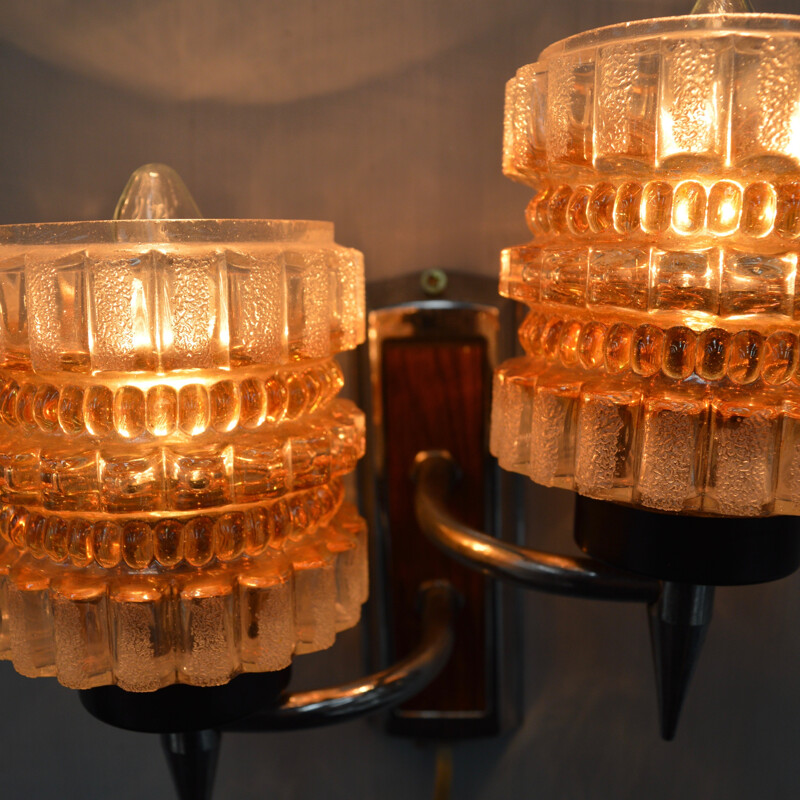 Vintage wandlamp van teakhout en chroom, Nederland 1960