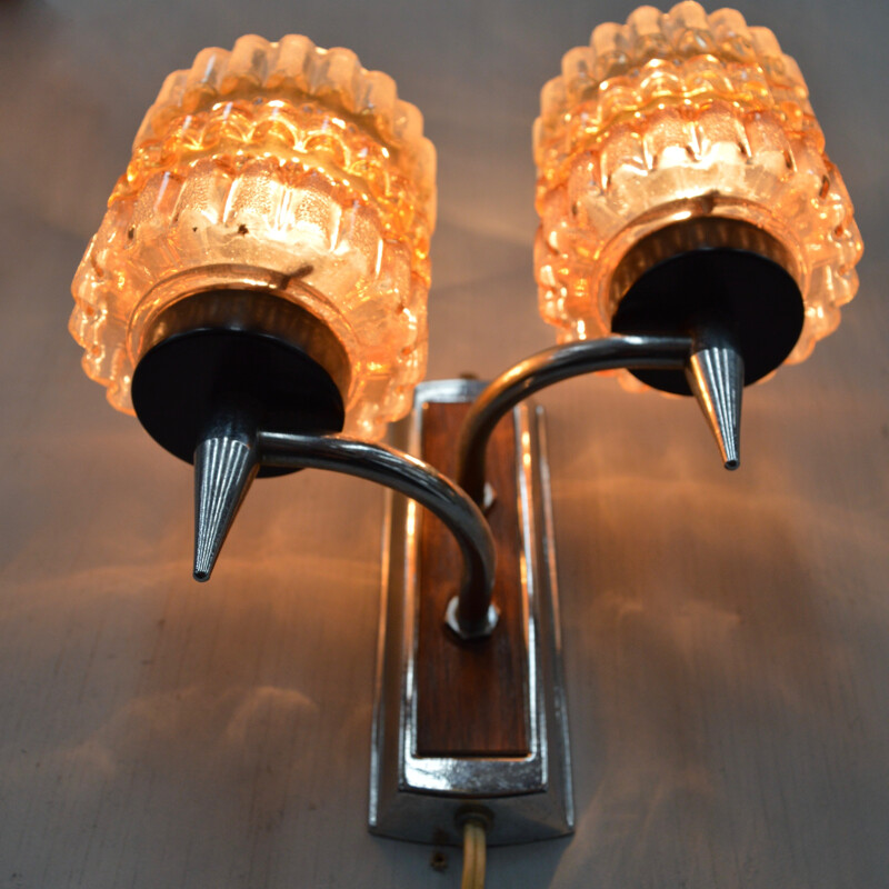 Vintage teak and chrome wall lamp, Netherlands 1960