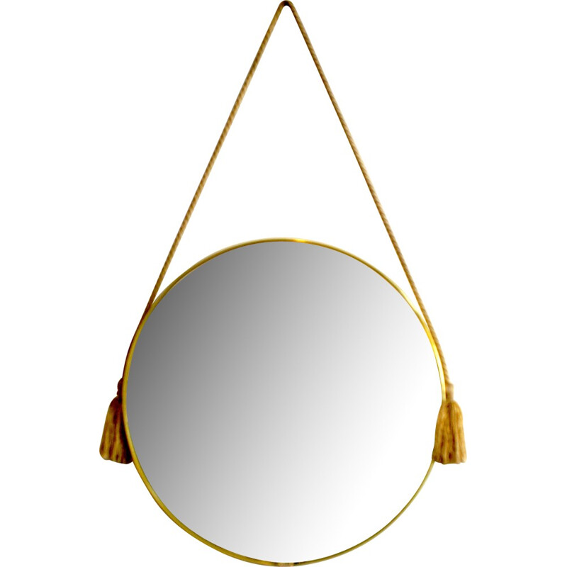 Italian Vintage Circular Brass Mirror - 1950s
