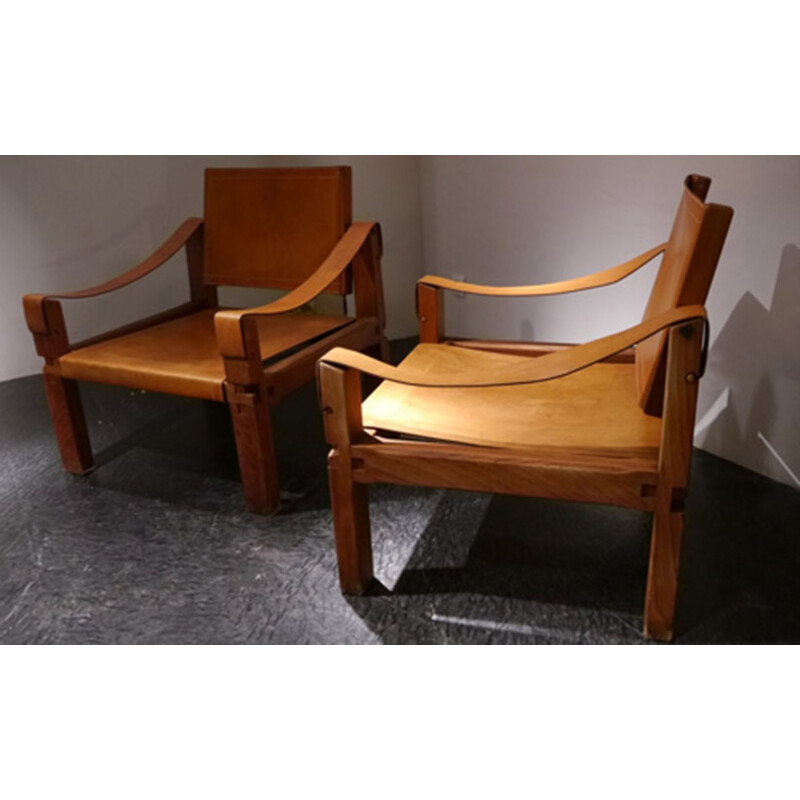 Set of 2 S10X Leather Armchairs by Pierre Chapo - 1970s