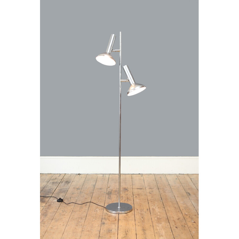 Danish Double Headed Chrome Floor Lamp - 1960s