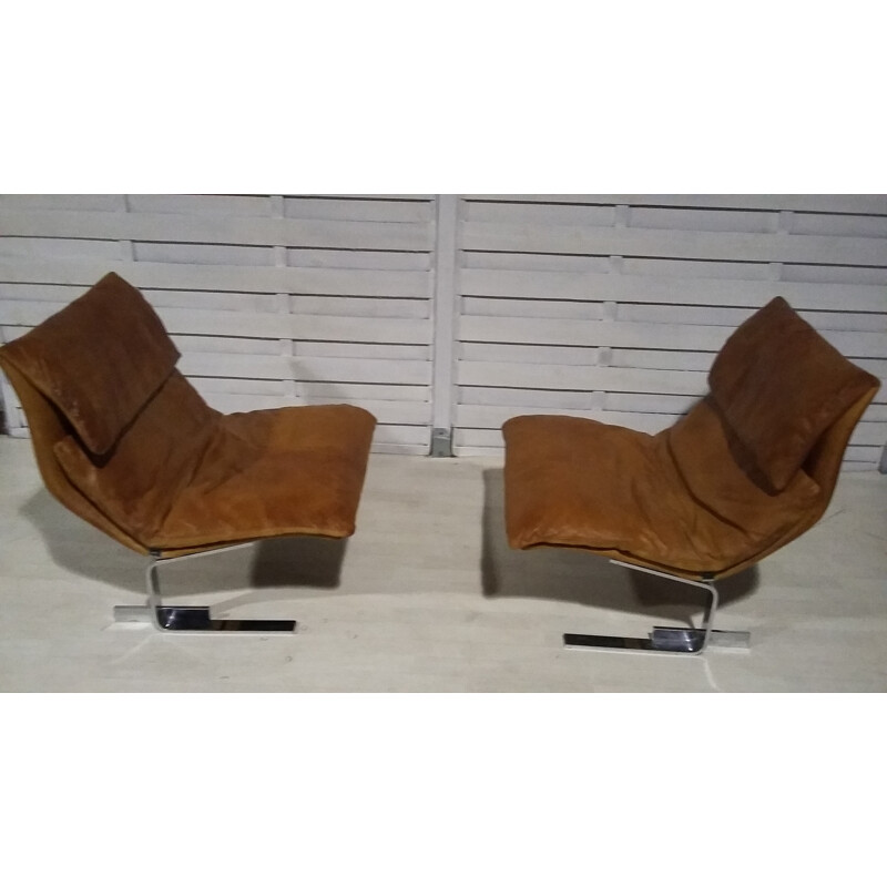 2 fauteuils Onda cognac de Giovanni Offredi pour Saporiti - 1970