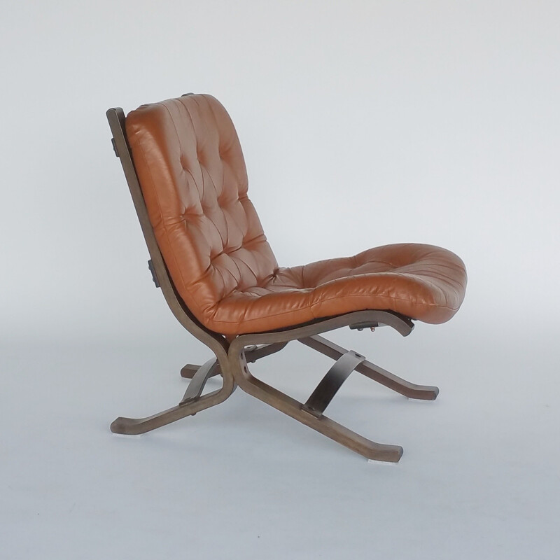 Fauteuil vintage en cuir marron par Ingmar Relling pour Westnofa - 1960