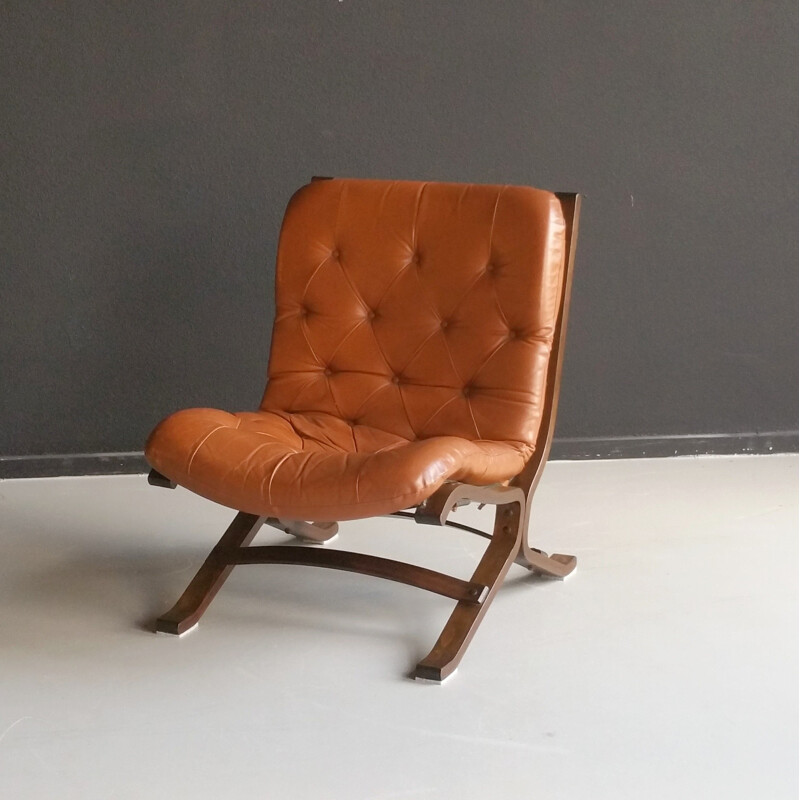 Fauteuil vintage en cuir marron par Ingmar Relling pour Westnofa - 1960