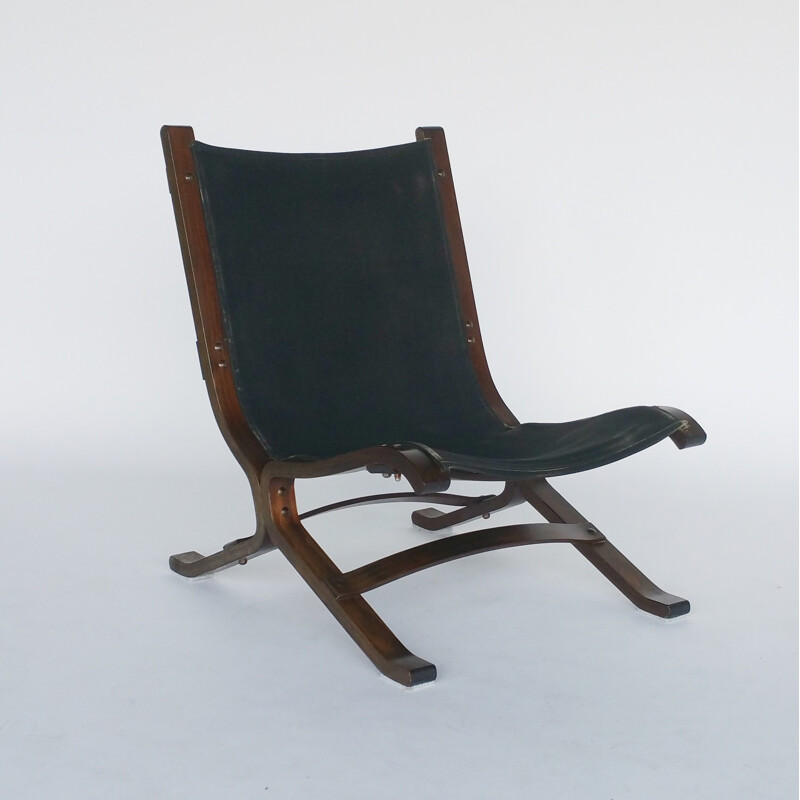 Fauteuil vintage en cuir marron par Ingmar Relling pour Westnofa - 1960