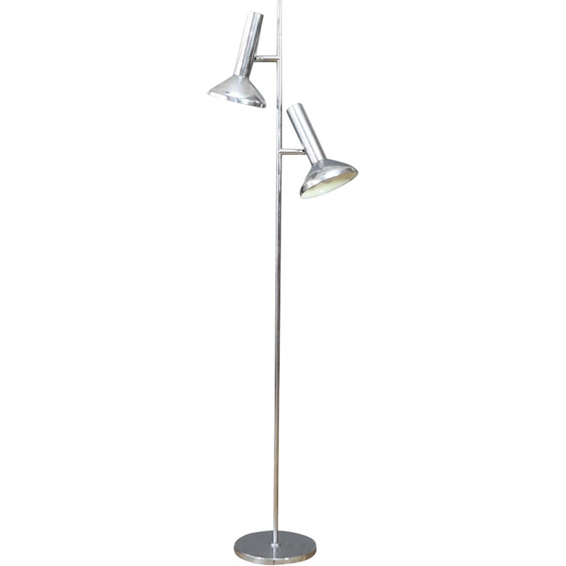 Danish Double Headed Chrome Floor Lamp - 1960s