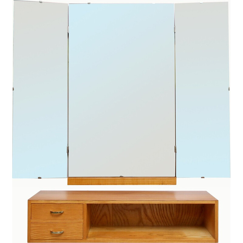 Mirror with chest of drawers in ashwood - 1950s
