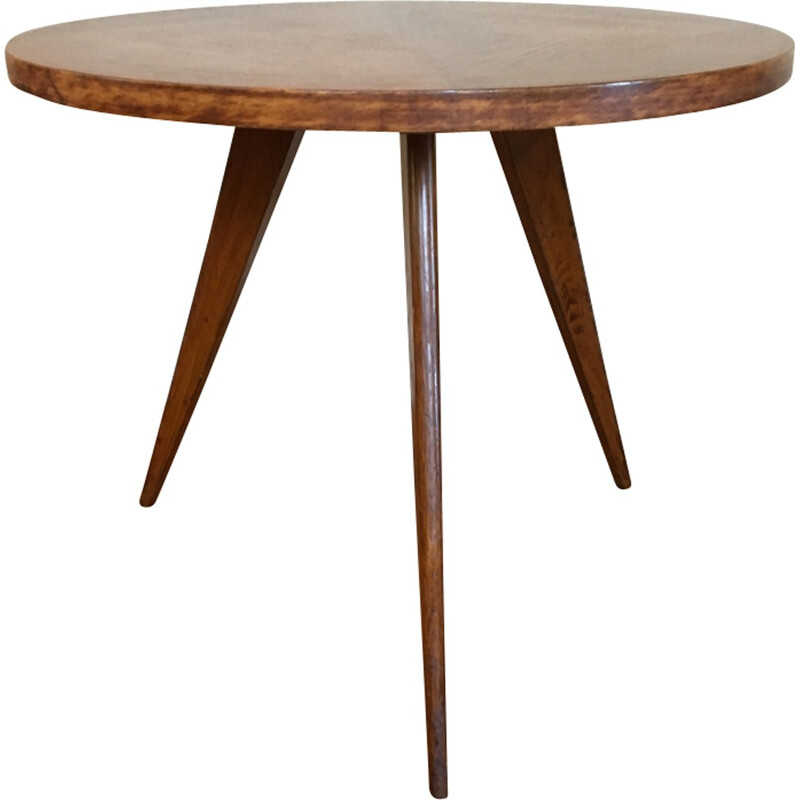 Vintage Tripod coffee table in oakwood - 1960s