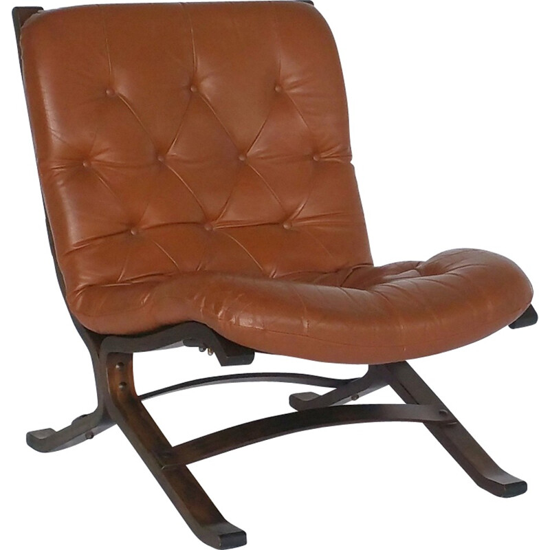 Vintage Easy Chair in brown leather by Ingmar Relling for Westnofa - 1960s