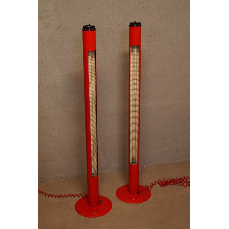 Pair of red vintage metal floor lamps - 1980s