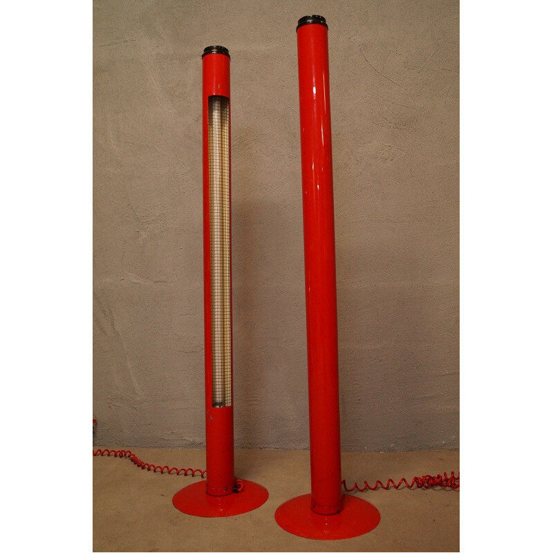 Pair of red vintage metal floor lamps - 1980s