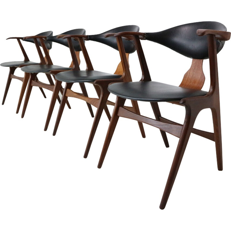 Set of 4 Cow Horn Chairs by Louis Van Teeffelen for Awa - 1960s