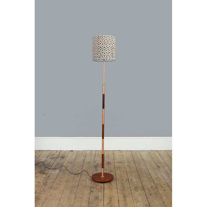 Vintage Teak and Copper Floor Lamp - 1960s