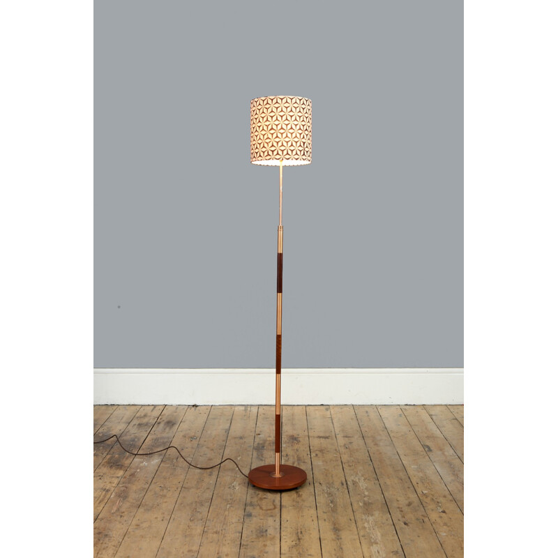 Vintage Teak and Copper Floor Lamp - 1960s