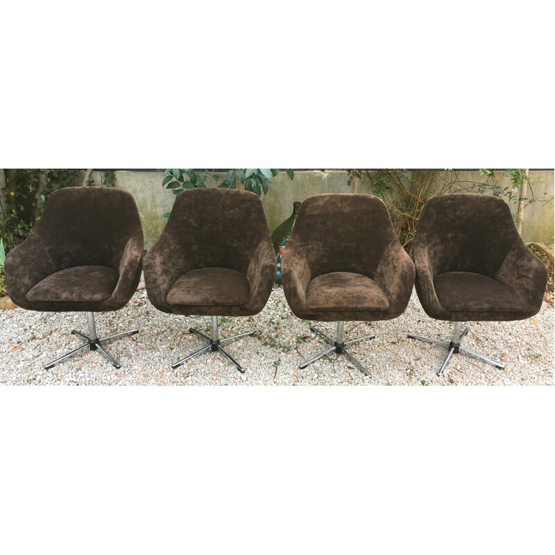Set of 4 vintage swivel armchairs - 1970s