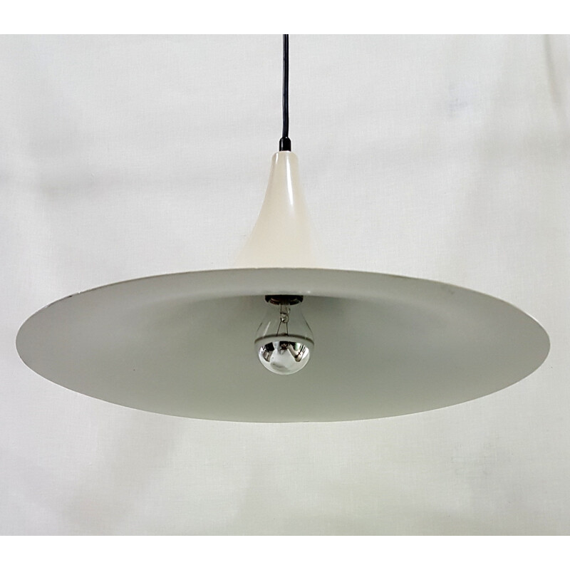 Vintage white hanging lamp in aluminium - 1960s