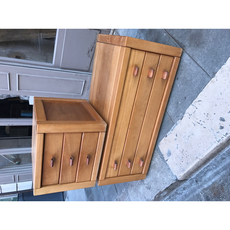 Chest of drawers and its bedside by Pierre Chapo - 1970s