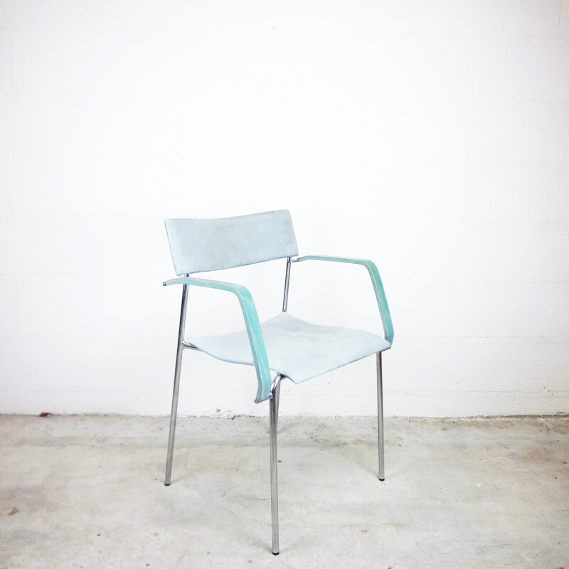 Armchair made of blue leather for Lammhults  - 1970s