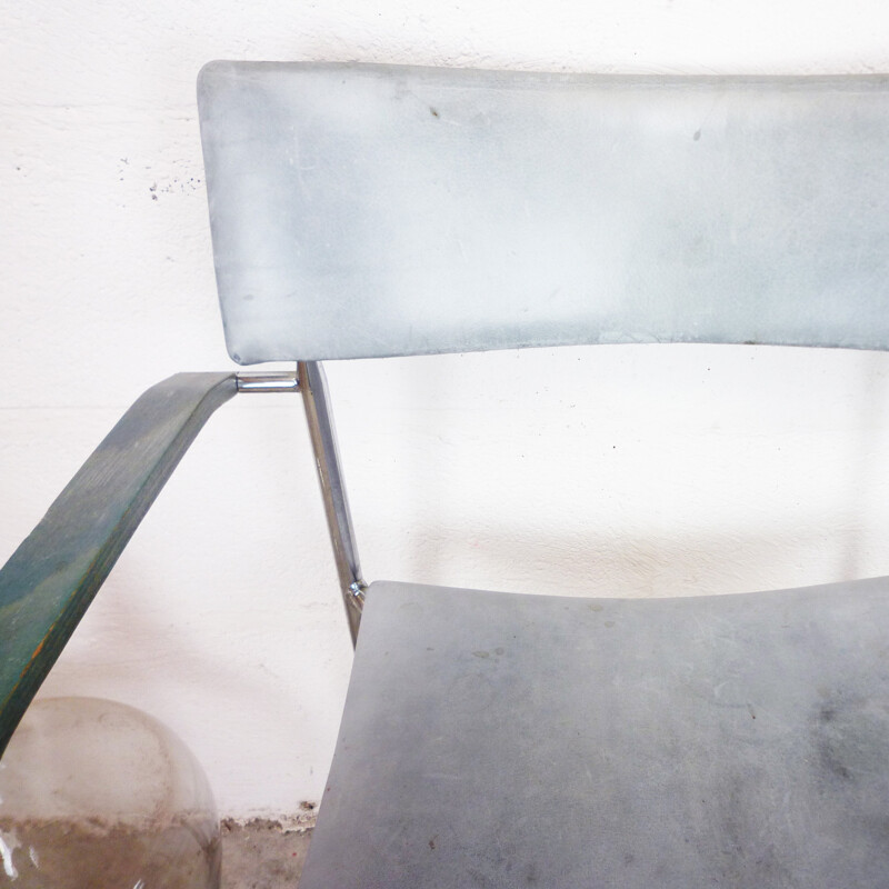Blauwe lederen fauteuil voor Lammhults - 1970