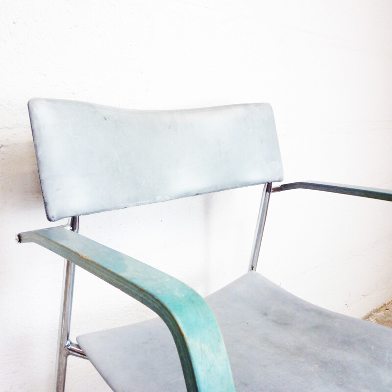 Armchair made of blue leather for Lammhults  - 1970s