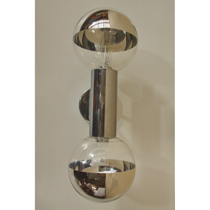Wall lamp in chromium and glass for Motoko Ishii for staff - 1960s