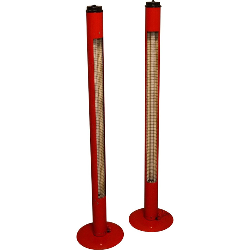 Pair of red vintage metal floor lamps - 1980s