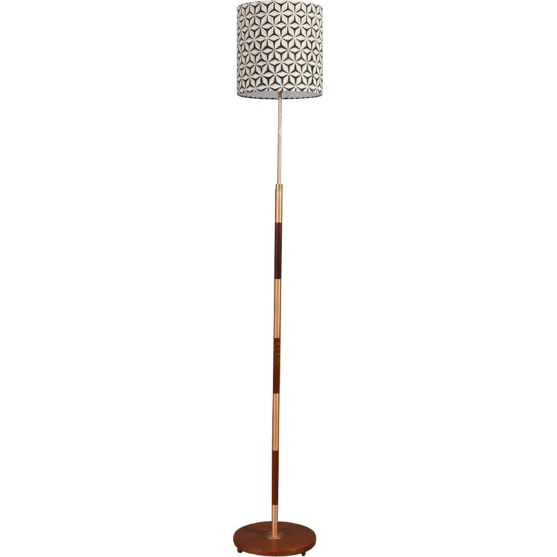 Vintage Teak and Copper Floor Lamp - 1960s