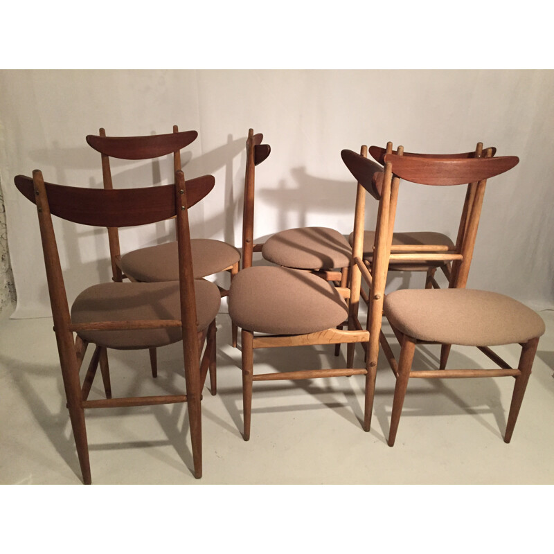 Set of 6 brown chairs - 1950s