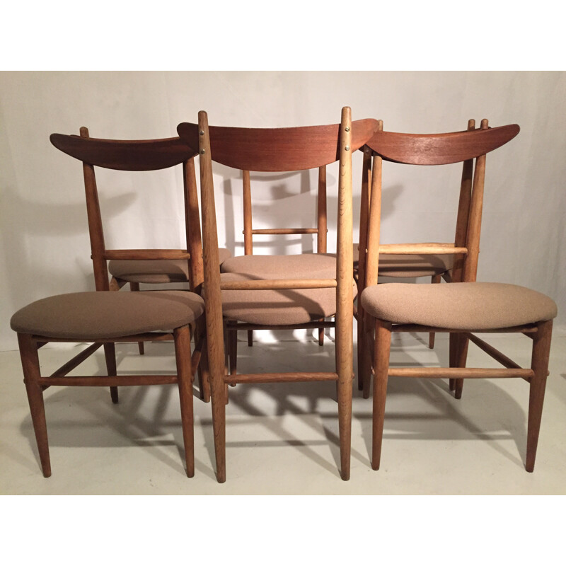 Set of 6 brown chairs - 1950s