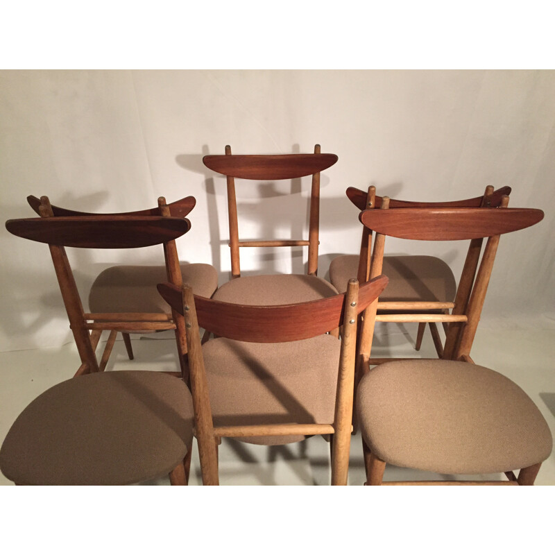 Ensemble de 6 chaises marron - années 50