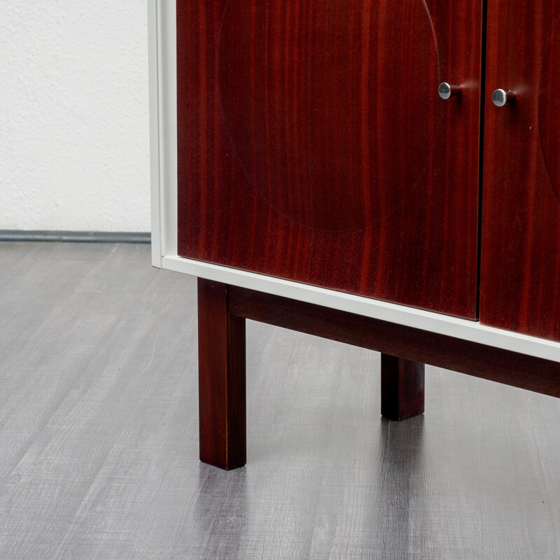 Vintage mahogany highboard with sculpted doors - 1970s