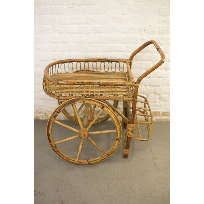 Vintage french bamboo bar cart - 1970s