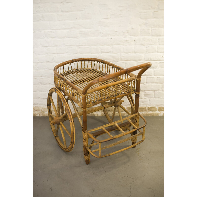 Vintage french bamboo bar cart - 1970s