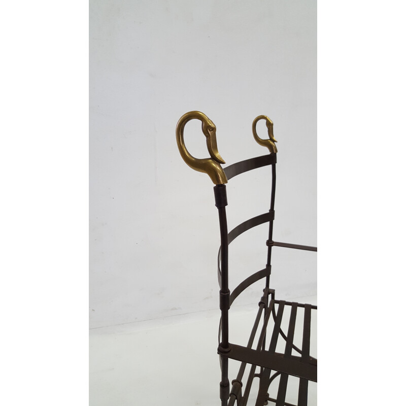 Pair of neoclassic folding armchairs in metal and bronze - 1970s