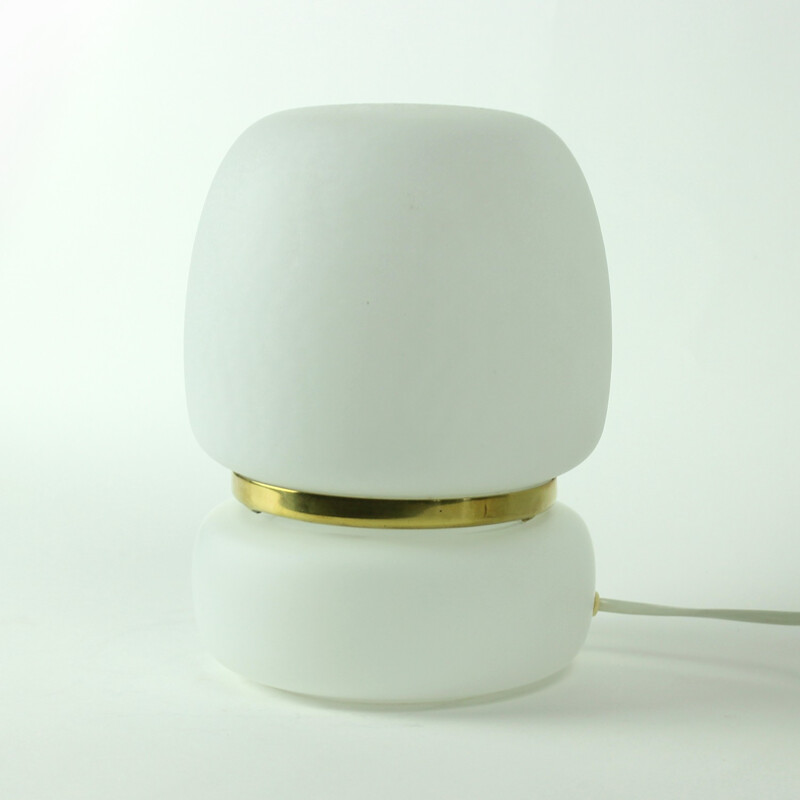 White Glass Table Lamp with Brass for Osvetlovaci Sklo, Czechoslovakia - 1970s