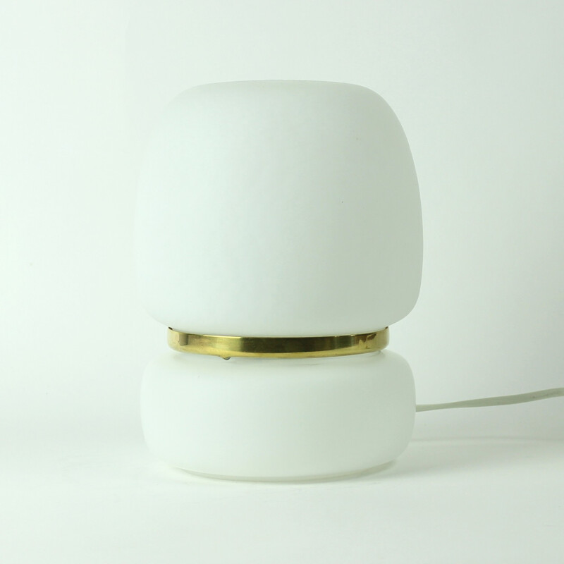 White Glass Table Lamp with Brass for Osvetlovaci Sklo, Czechoslovakia - 1970s