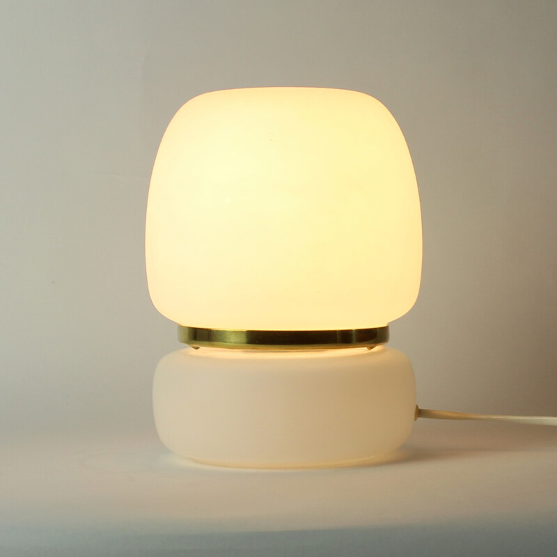 White Glass Table Lamp with Brass for Osvetlovaci Sklo, Czechoslovakia - 1970s