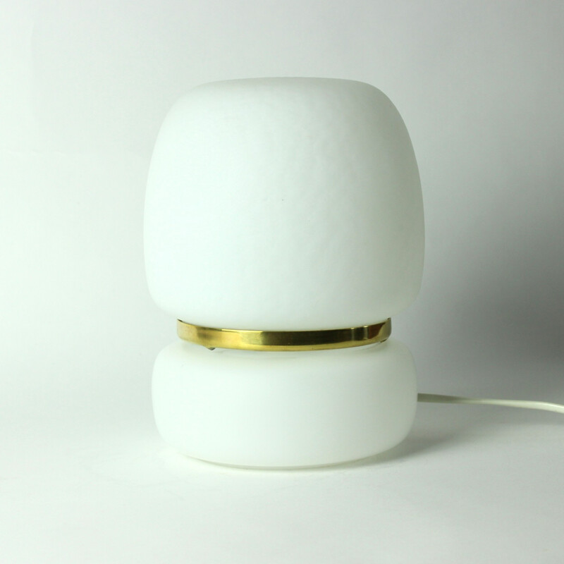 White Glass Table Lamp with Brass for Osvetlovaci Sklo, Czechoslovakia - 1970s