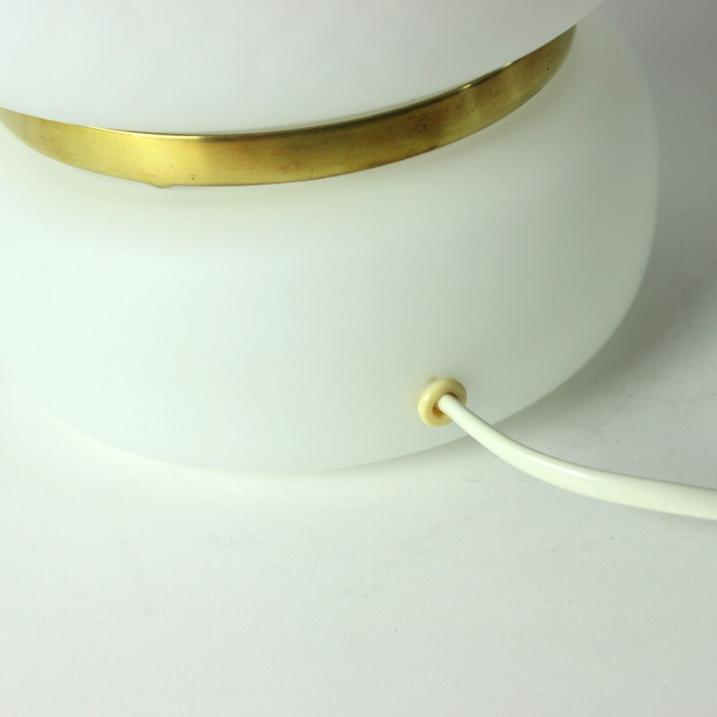 White Glass Table Lamp with Brass for Osvetlovaci Sklo, Czechoslovakia - 1970s