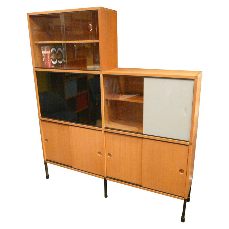 Flexible storage cabinet in wood and metal, ARP (Guariche, Motte, Mortier) - 1960s