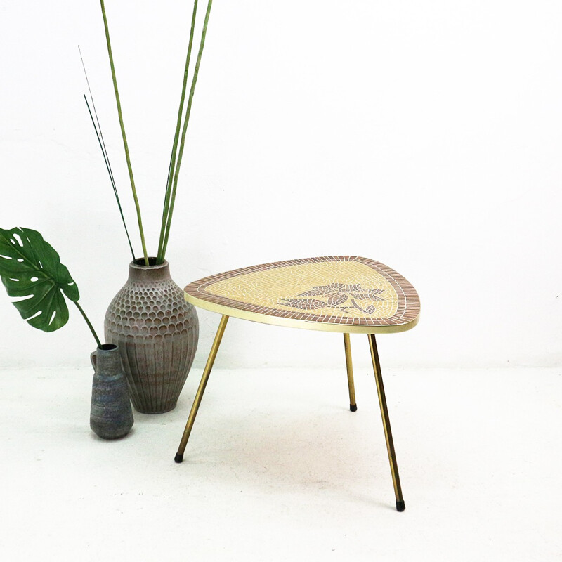 Mid-Century side table with brass base and tile top - 1950s