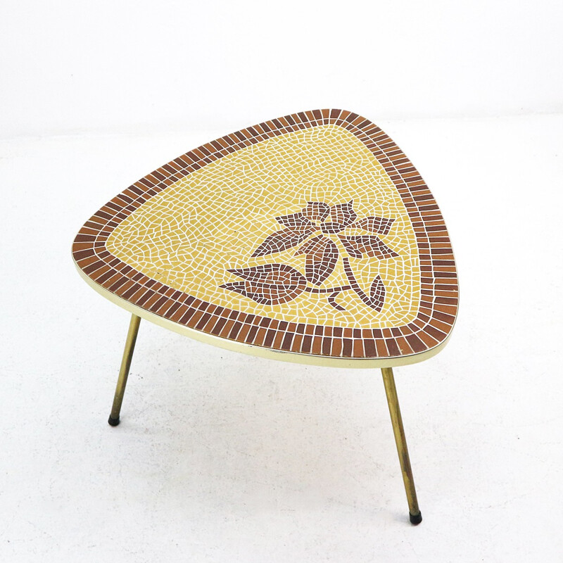 Mid-Century side table with brass base and tile top - 1950s