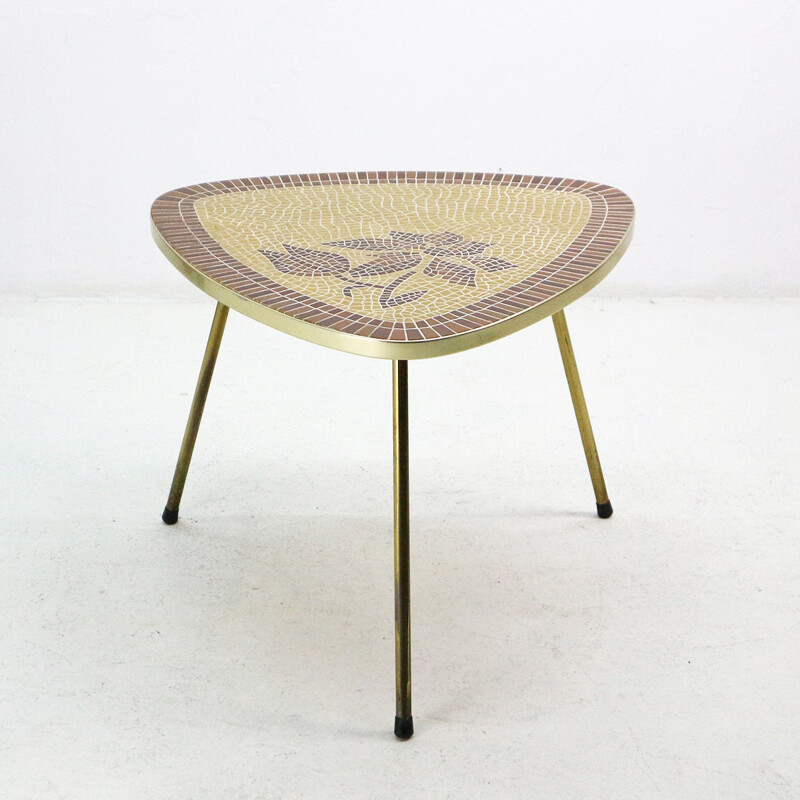 Mid-Century side table with brass base and tile top - 1950s
