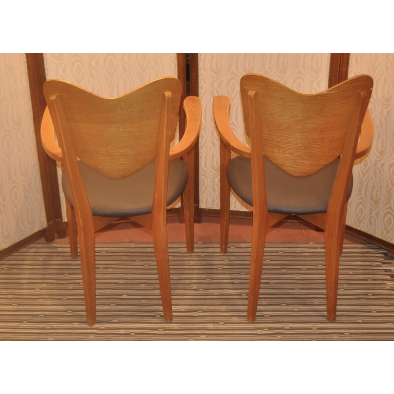 Pair of armchairs with a backrest in the shape of a heart - 1950s