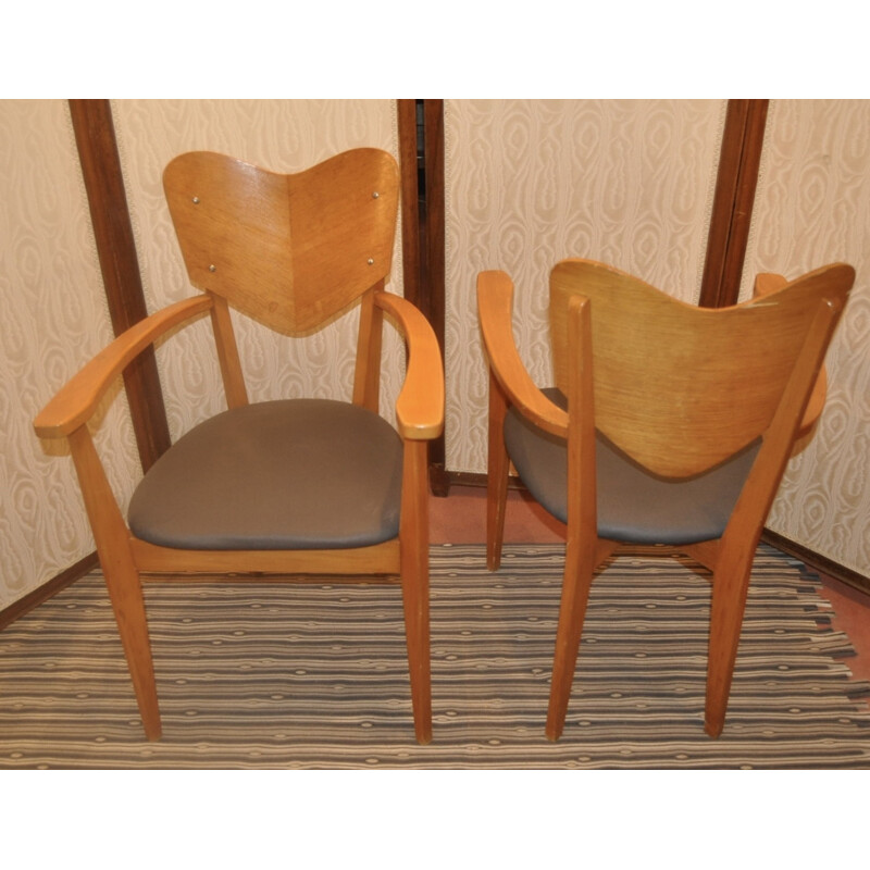 Pair of armchairs with a backrest in the shape of a heart - 1950s