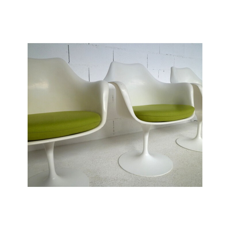 Lot de 4 fauteuils "Tulipe" Eero SAARINEN verts, éditeur KNOLL - années 70