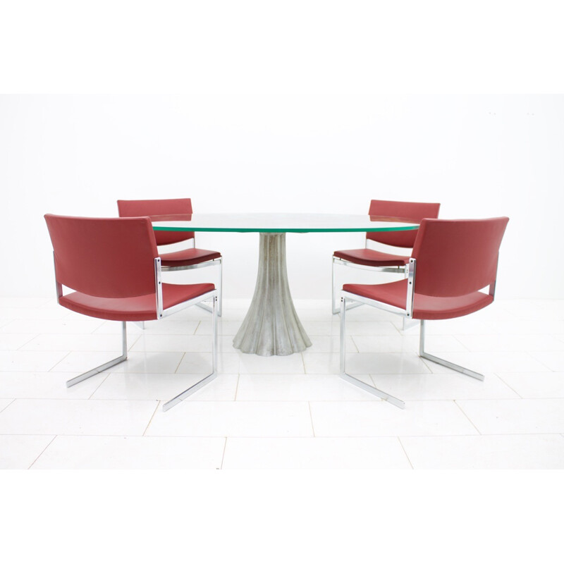 Dining table with Mirror and Glass Top - 1970s