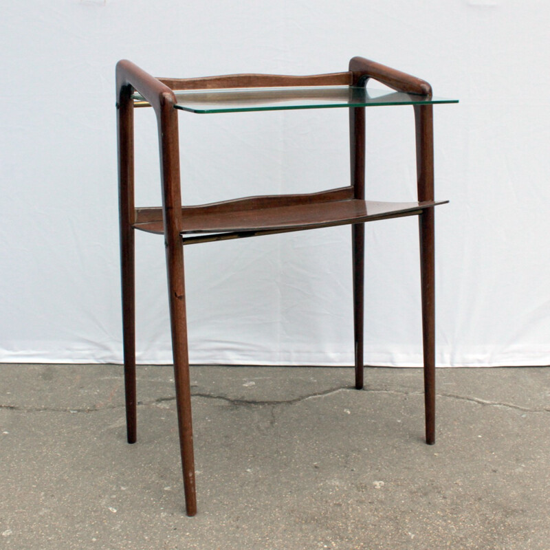 Vintage wood and glass side table, Italy 1960