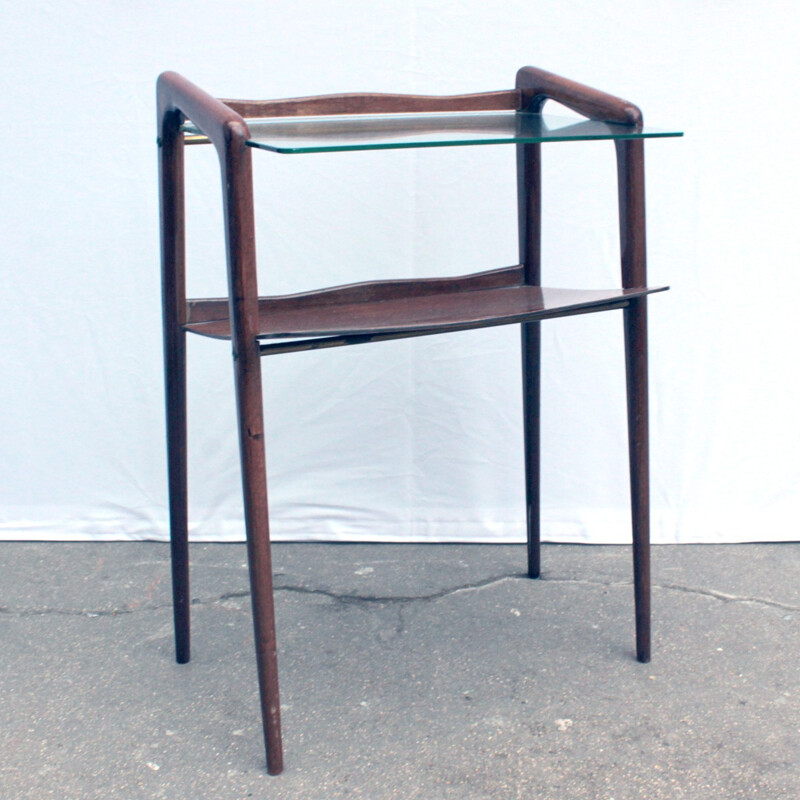 Vintage wood and glass side table, Italy 1960
